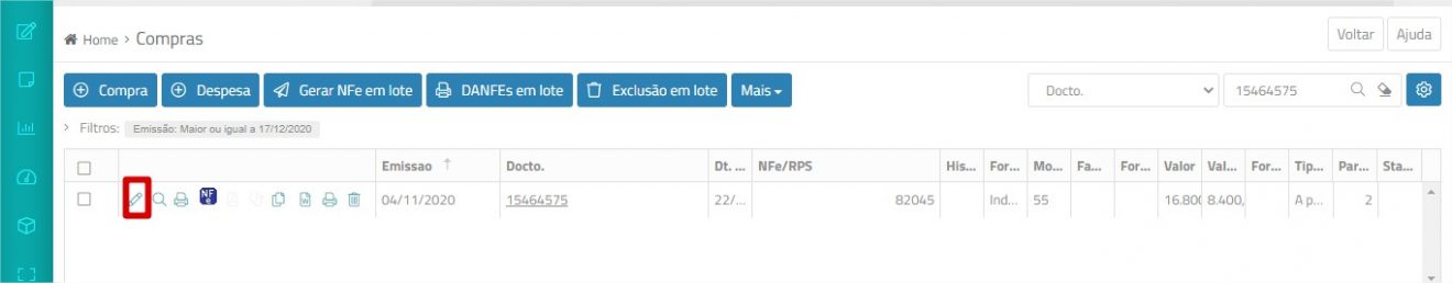 Como fazer uma nota de devolução de compra Docs New ERPFlex